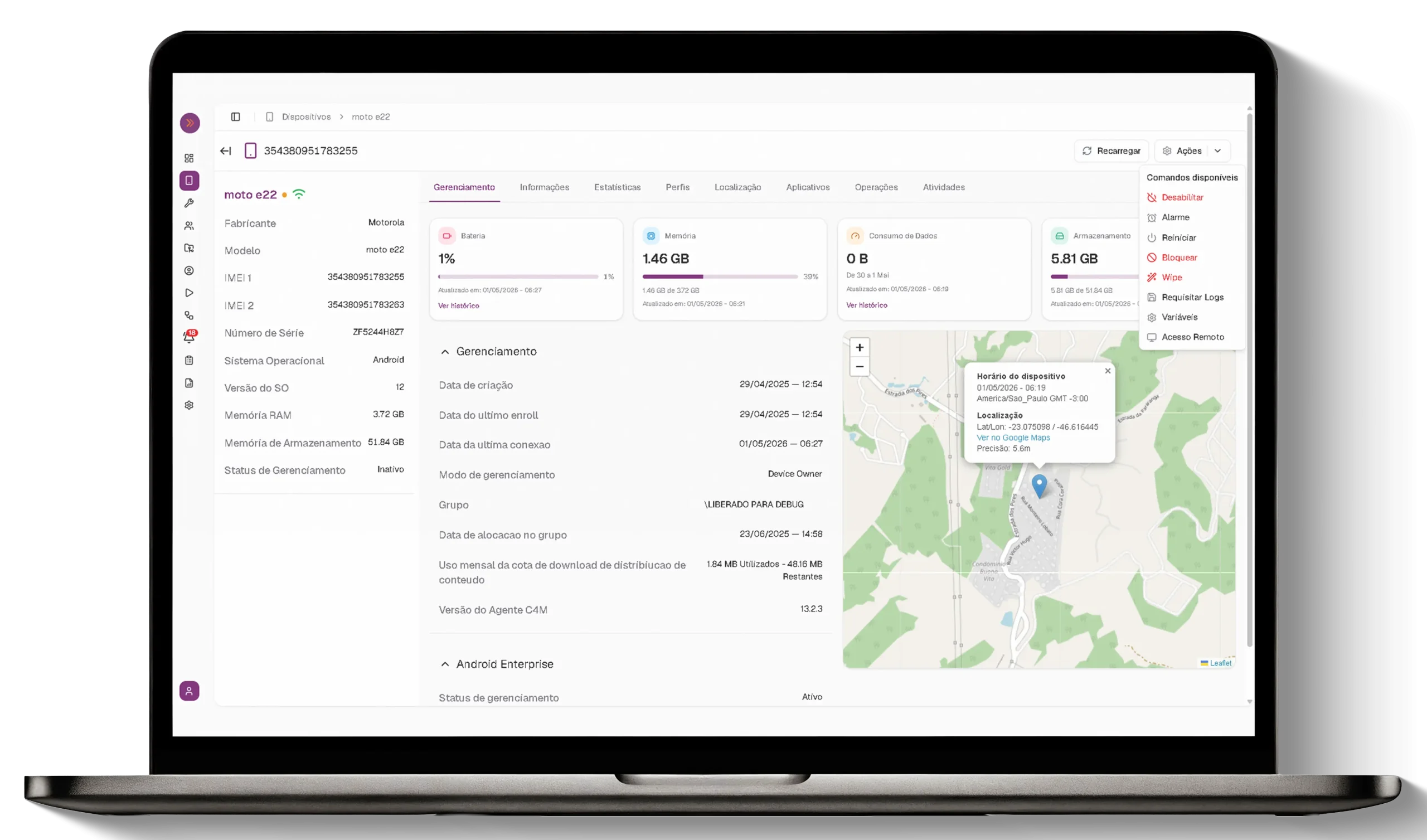 gerenciamento de dispositivos móveis por meio do cloud4mobile